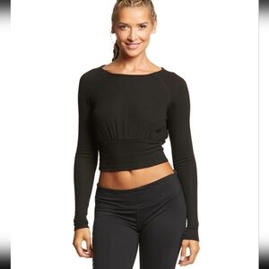 Spiritual Gangster Banded Crop Long Sleeve Black Size Medium
